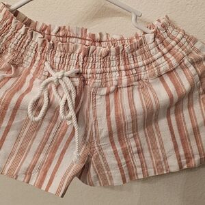 Roxy High Waist Striped Shorts in Pink and White